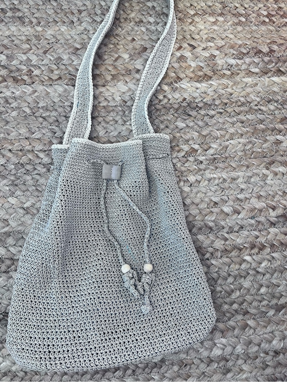Woven Drawstring Shoulder Bag in taupe 1990s